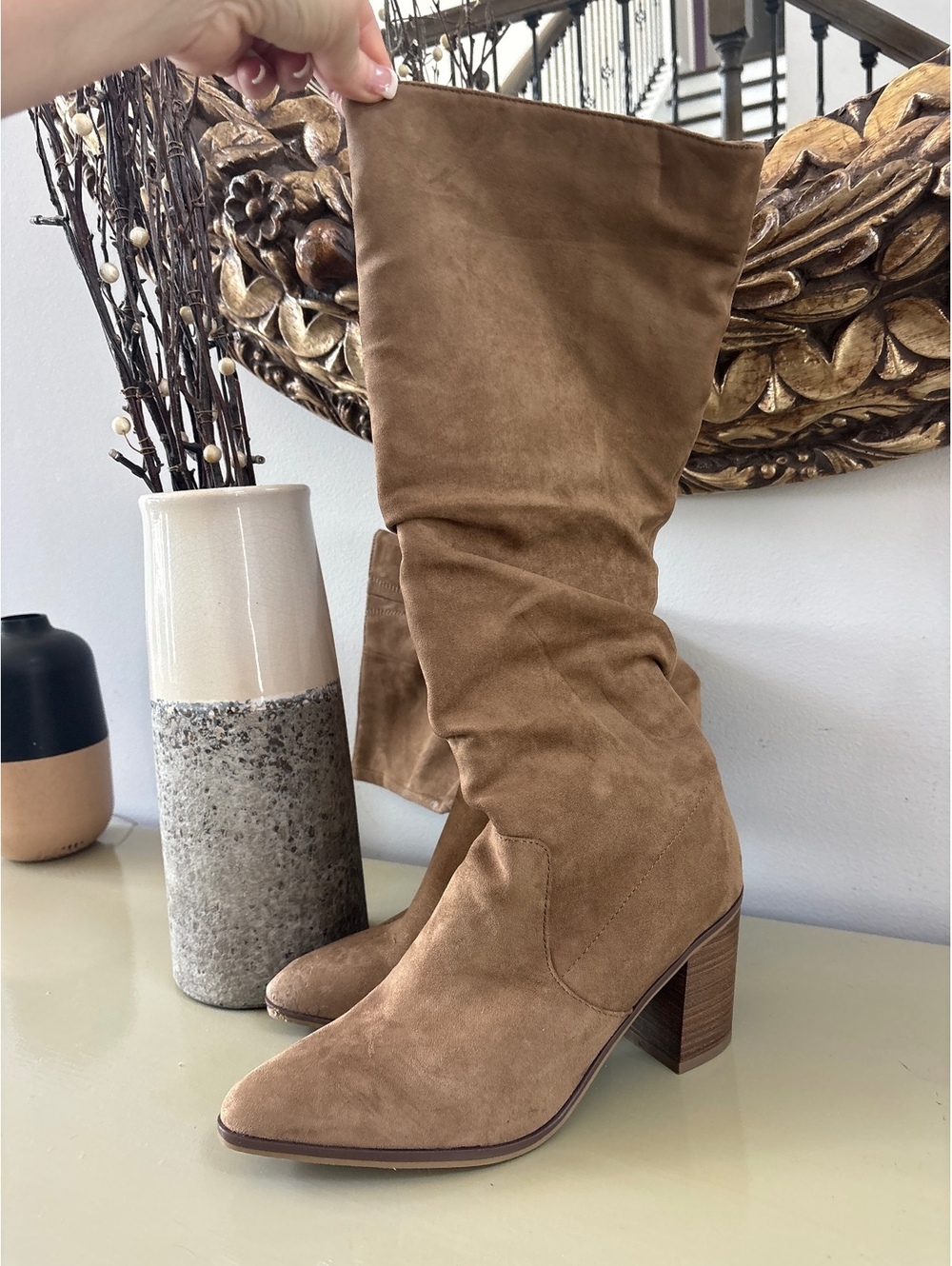 Universal Thread Women's Tan Suede Mid Calf Boots Size 9.5 Ladies shoes